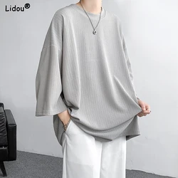 Comfortable Three Quarter Sleeve Round Neck Casual Solid Oversized Pullovers Loose T-Shirts Fashion Summer Thin Men's Clothing