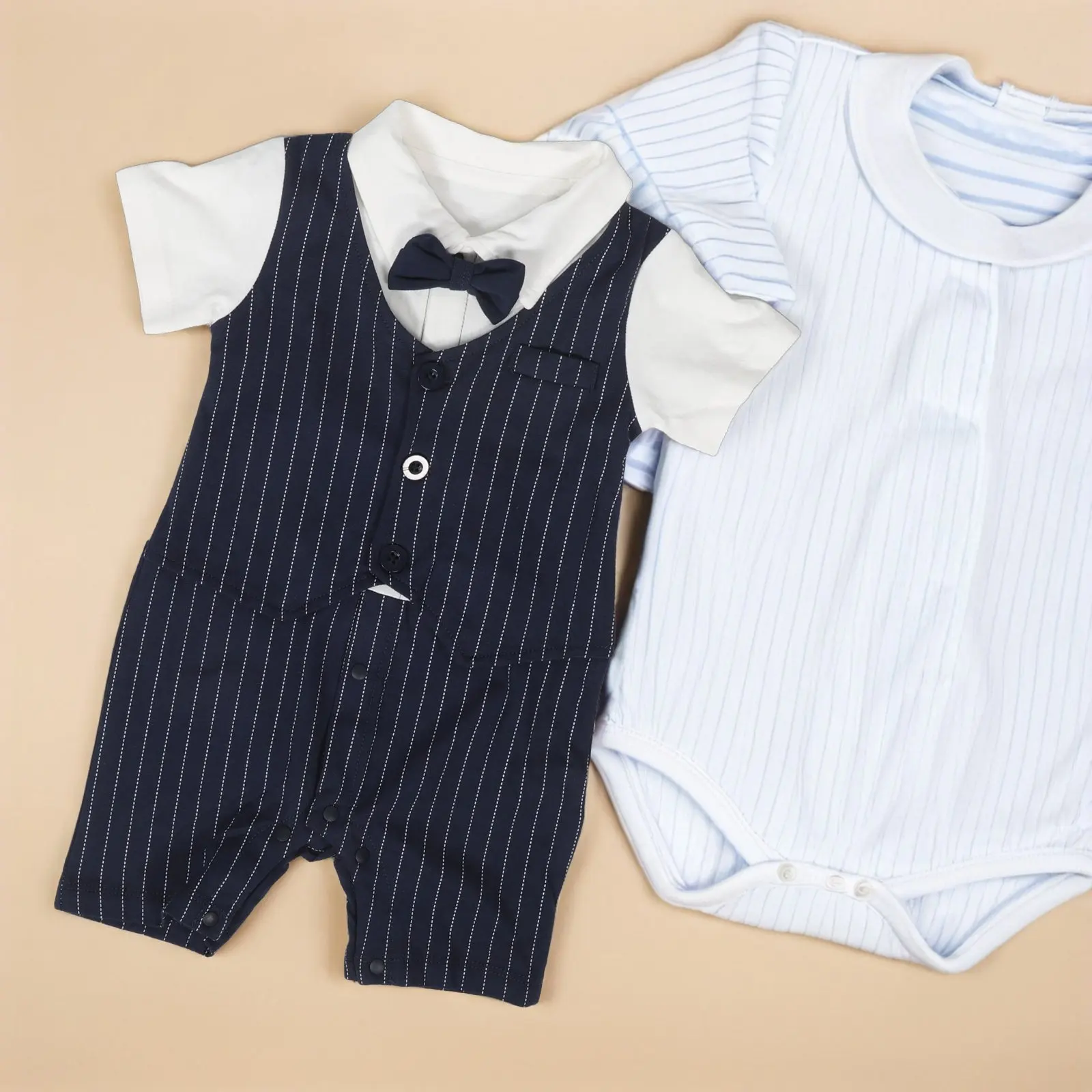 Baby Boy Short Sleeve Romper Summer Cotton Gentleman Style Outfit for Special Occasions Wedding Shower Baptism Newborn Boy