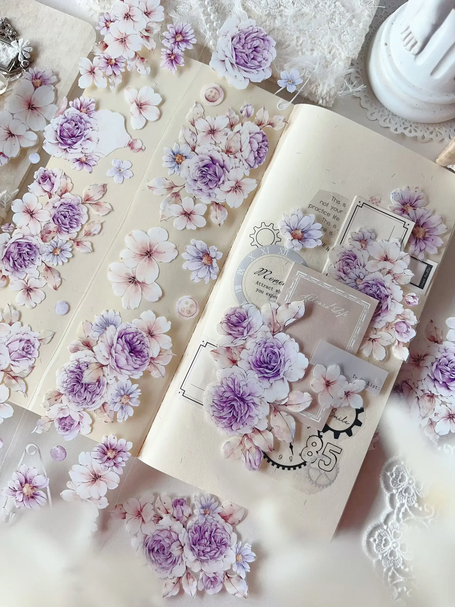 Twilight Mountain Purple Light Vintage Washi Big Flower Pet planner Sticker