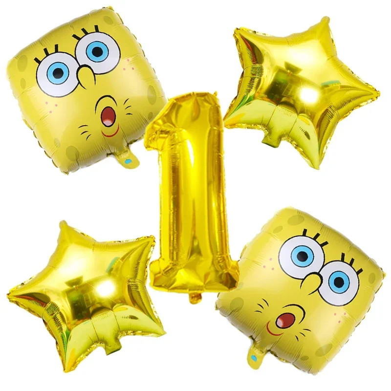 5pcs Cartoon SpongeBob SquarePants expression Balloons set  Birthday Party Aluminum Foil Balloon Wedding Baby Shower Decorations