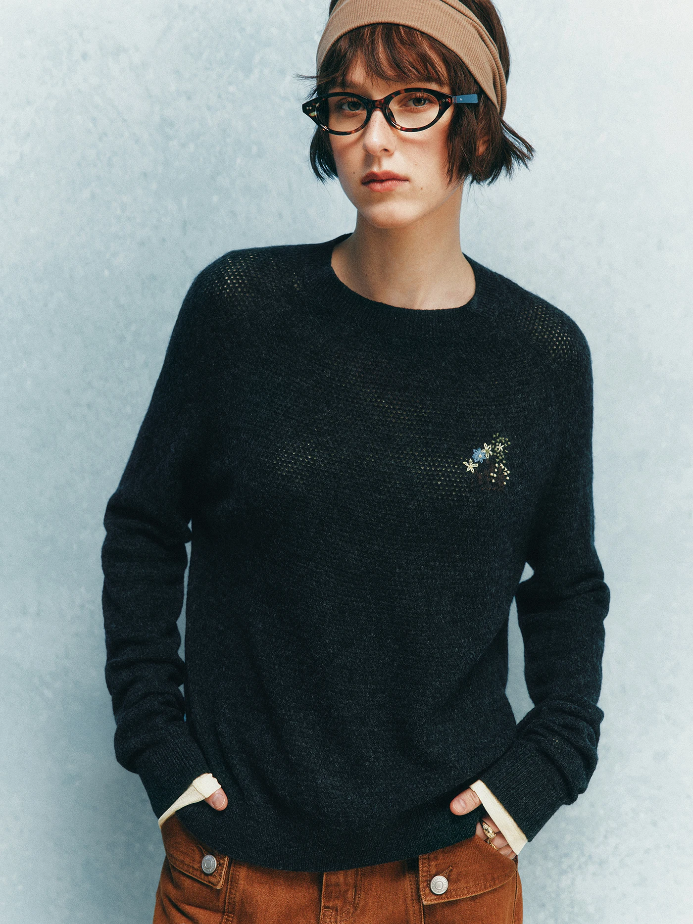 

Handmade Woolen Knitted Sweater Hollow out Breathable Soft Casual Loose Fit Long Sve round Ne Daily Wear Ladies Top