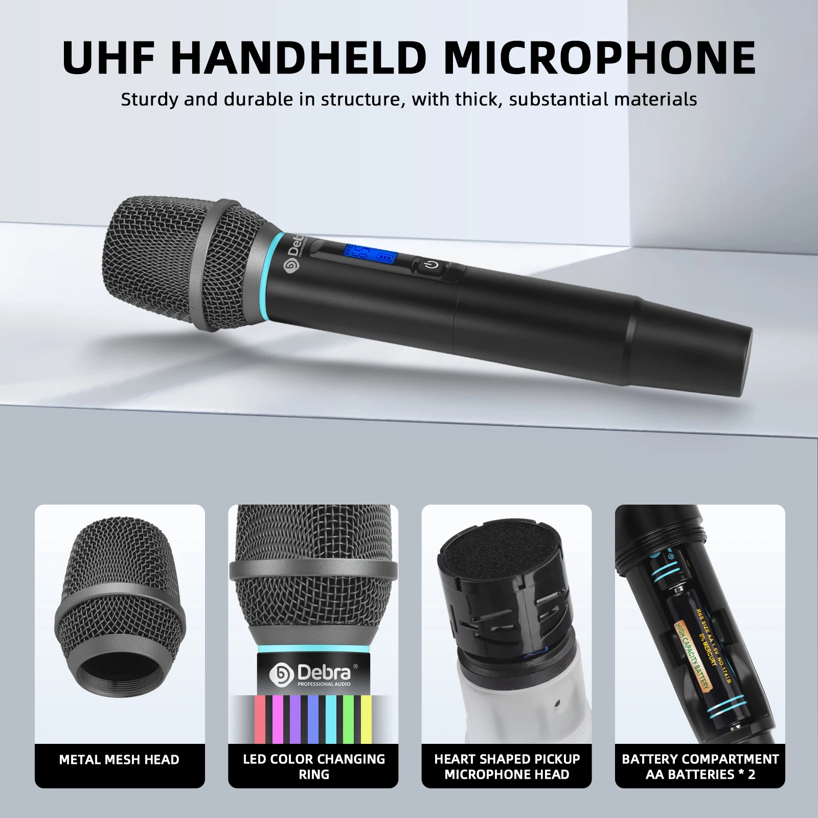 نظام ميكروفون لاسلكي احترافي من Debra UL200H UHF، ميكروفون معدني، إلغاء الضوضاء الذكي، للمرحلة