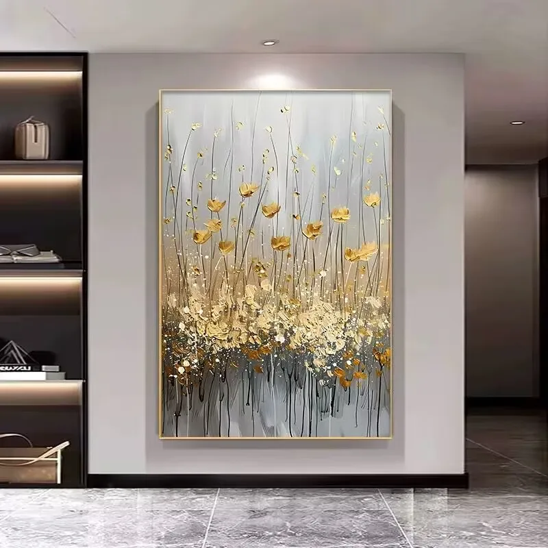 3D Texture Abstract Gold Foil Hand Drawn Oil Painting Modern Simplicity Light Luxury Living Home Decoration Bedroom Dining Room