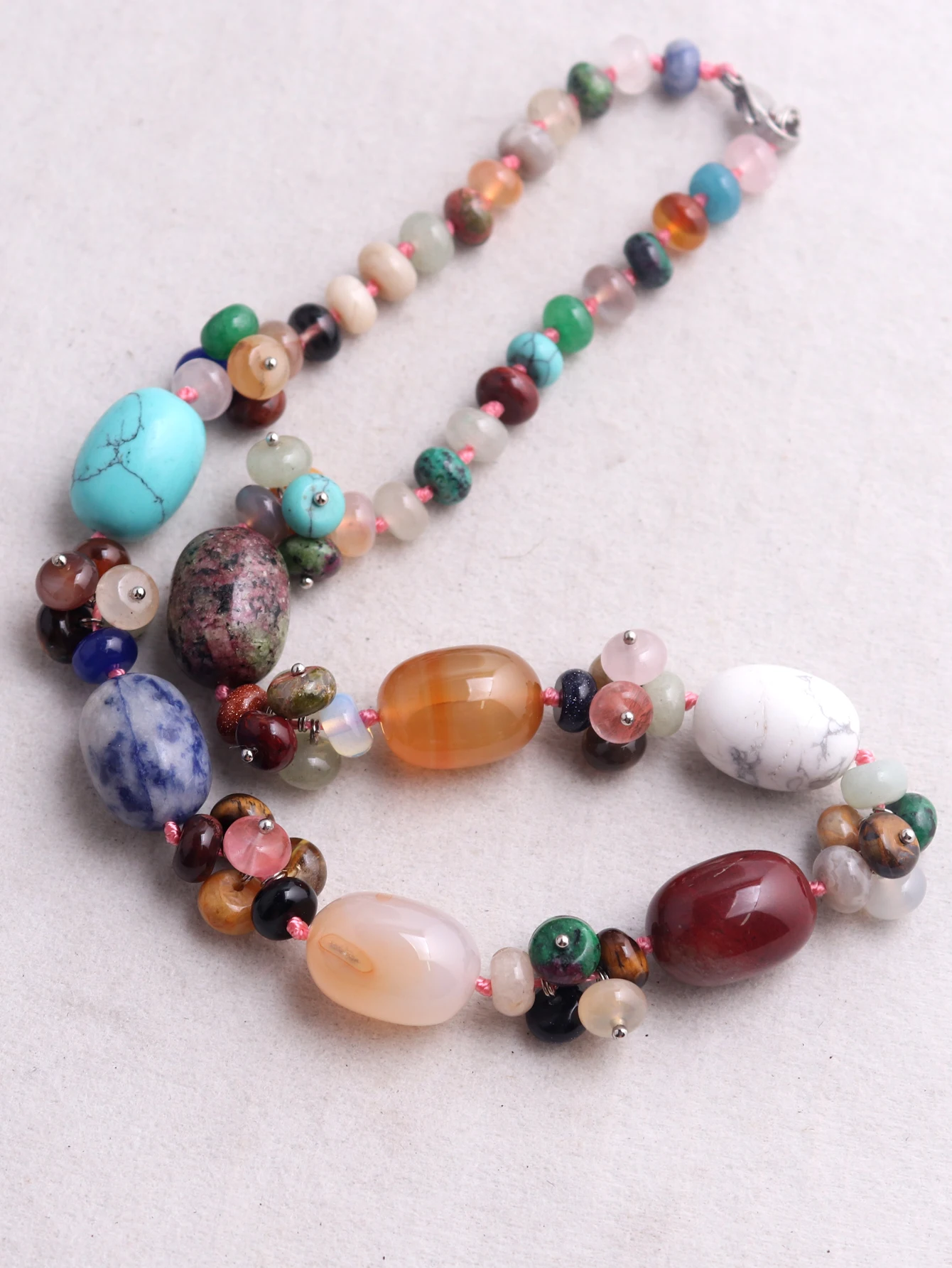 Druzy Natural Crystal Semi-precious Stone Necklace Women\'s Colorful  Necklace Jewelry Round Beads String Energy Necklace