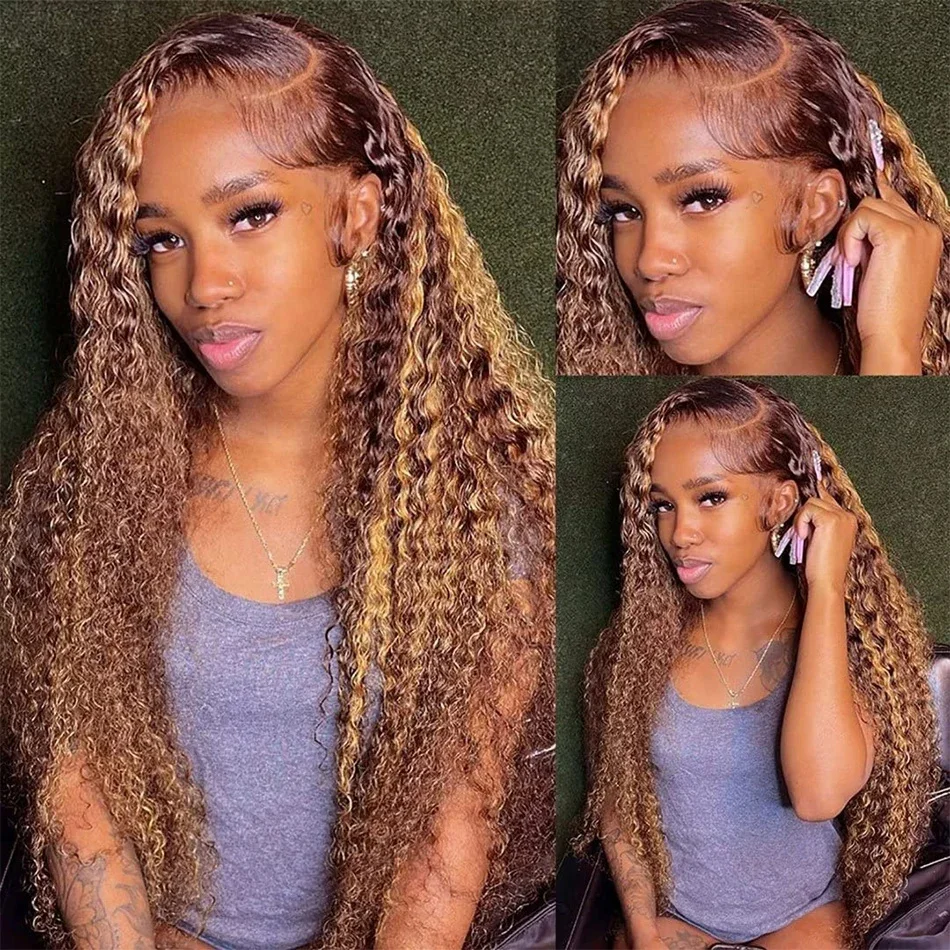 Highlight Blonde Lace Front Wig Human Hair 13X4 Lace Frontal Wig 30 38 inches 13X6 Deep Wave Curly Lace Front Human Hair Wig