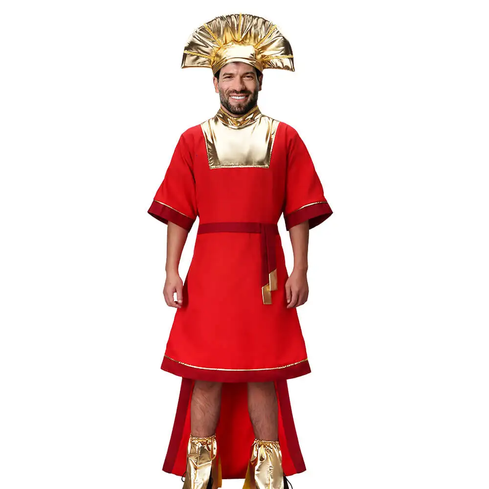 The Emperor Kuzco Cosplay Costume New Groove Halloween Theme Party Outfits Red Dress Hat Leg Covers Takerlama