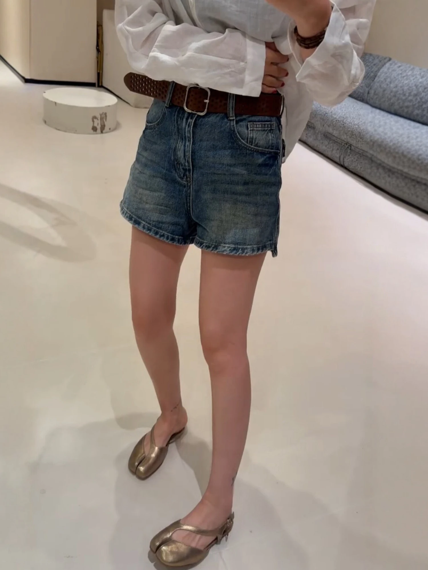 High Waist Denim Shorts Women's Summer Thin New Style plus Size Slimming Hot Girl A-Line Three-quarter Length Hot Pants