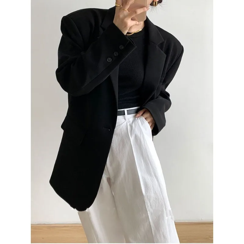 Luxury Black Gray Blazer Women Suit Office Ladies Long Sleeve Spring Autumn Jacket Single Button Korean Chic Jacket Loose Casual