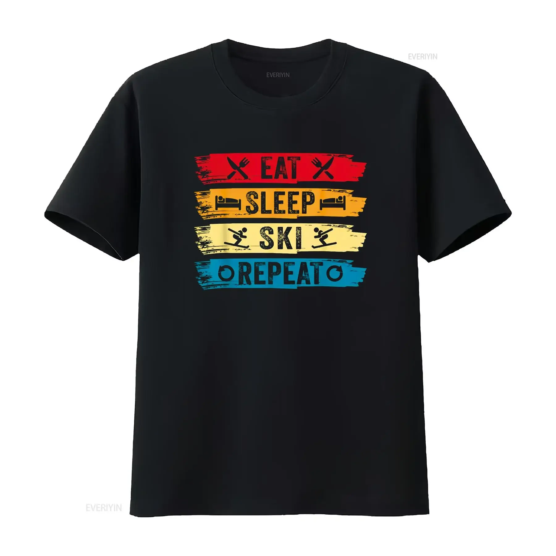 Eat Sleep Ski Repeat Vintage Alpine Skiing Winter Sports T Shirt vintage Washed Stretched homme fashion Top For Everyday Wear