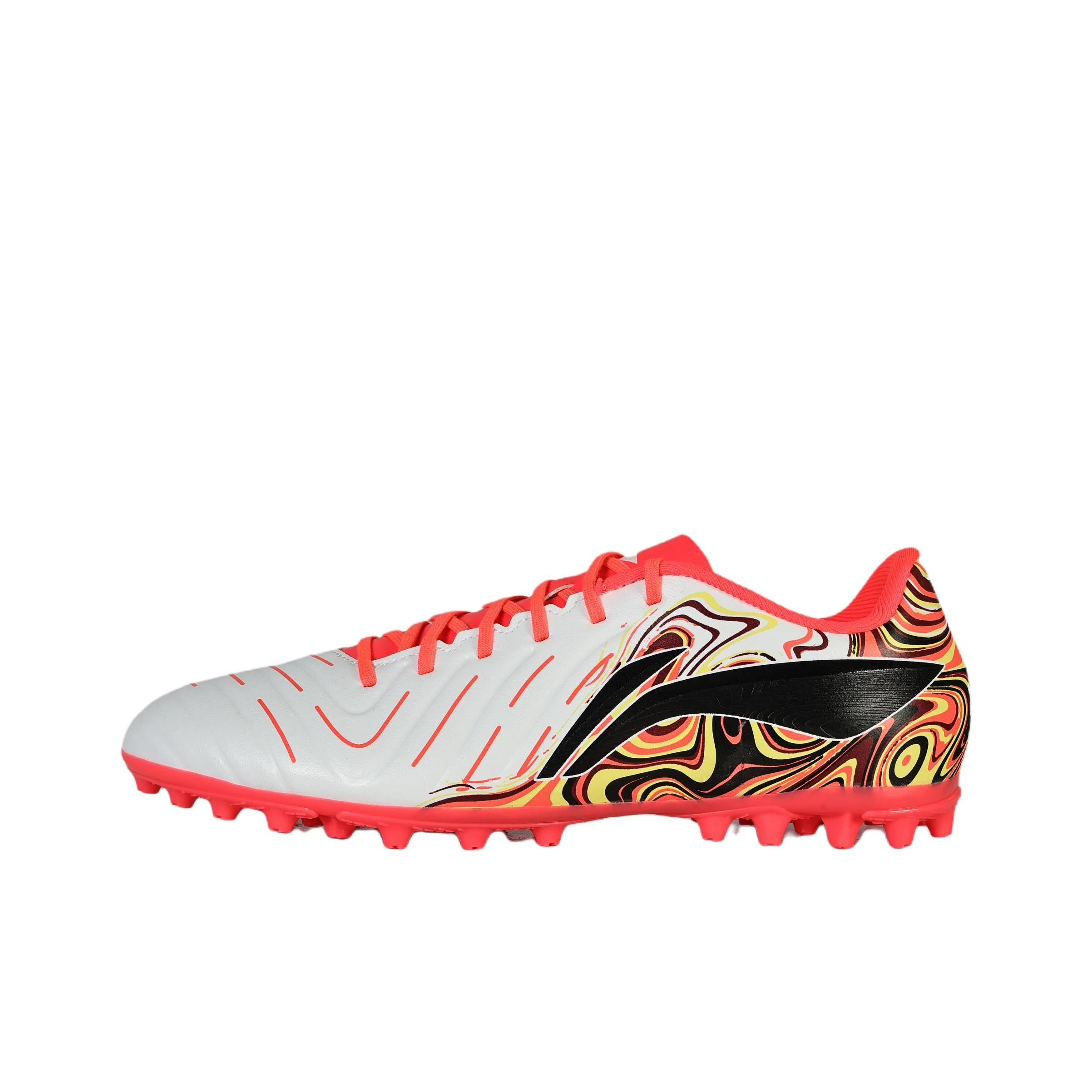 Li Ning MG Multi Ground Soccer Shoes Unisex Standard White/Neon Crystal Red YSFV005-5