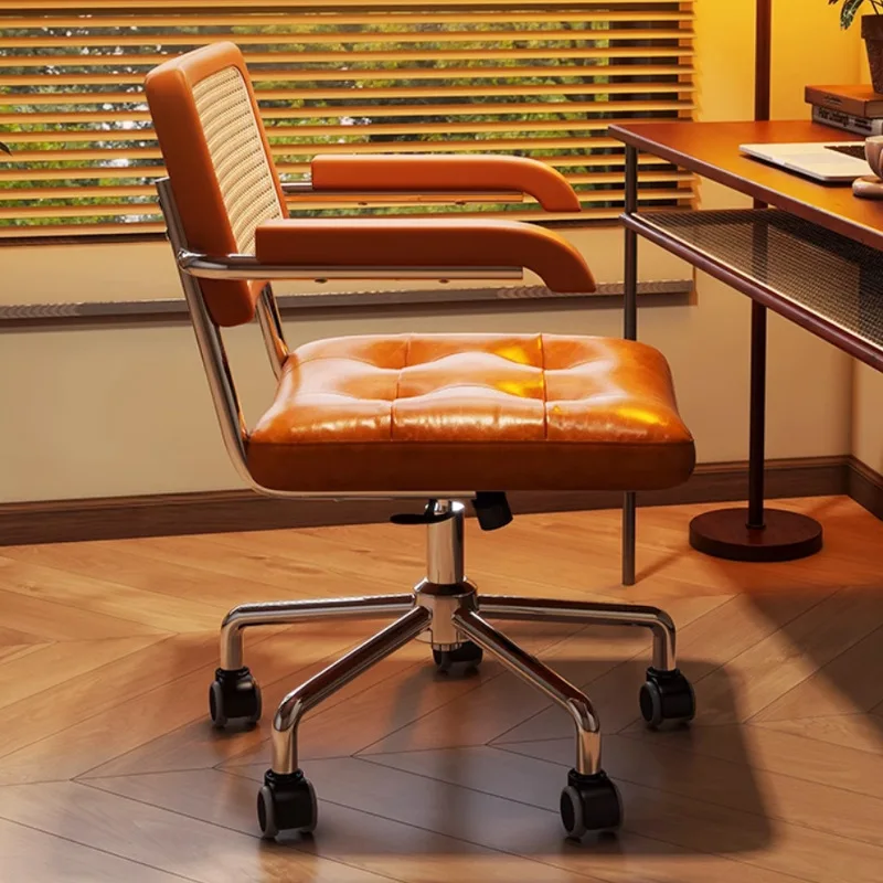 

Customizable wholesale rattan retro computer chair home bedroom study chair dining chair comfortable sedentary leisure lift