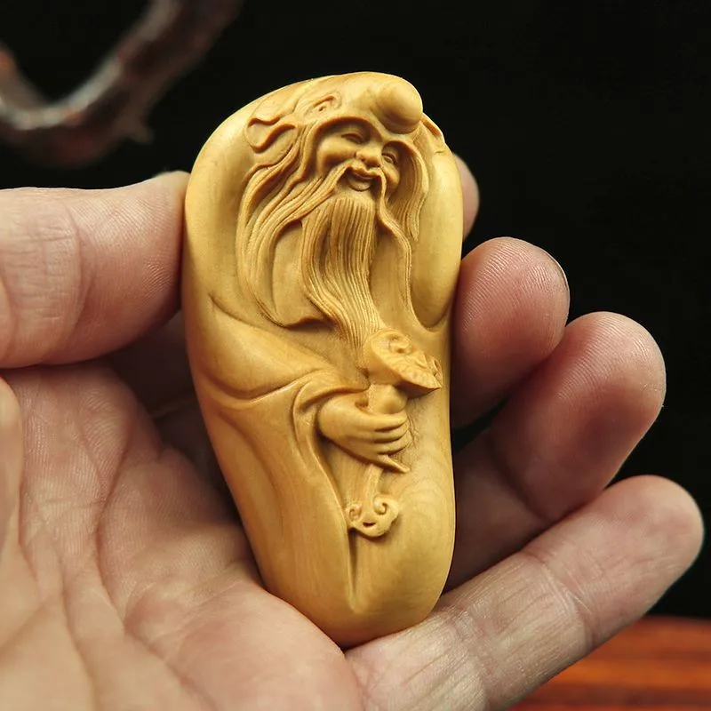 Boxwood Carved Hand Piece Wooden Figurine Craft Gift Chinese Style Prosperity