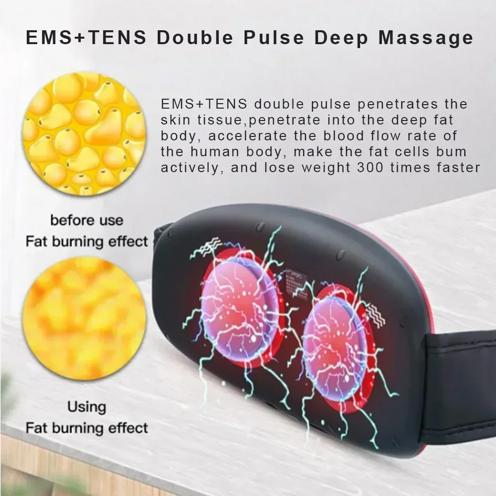 Electric Waist Trainer Body Shaper Tummy Slimming Vibrating Massager Tens EMS Heating Fat Burner Anti-cellulite Massager Unisex