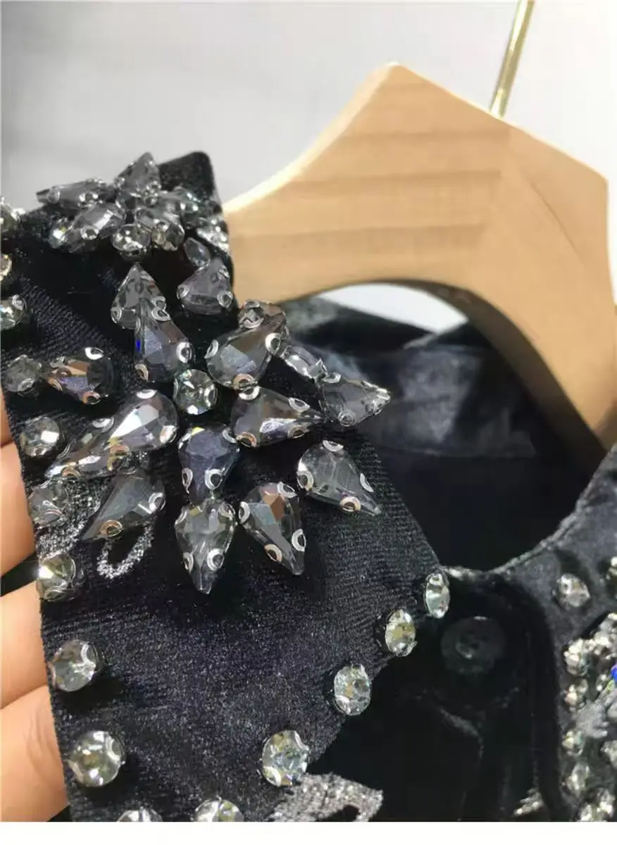 New In 2024 Autumn Diamonds Collar Hot Drilling Sparking Shirts and Blouse For Woman Black Top Blusas Women Clothes