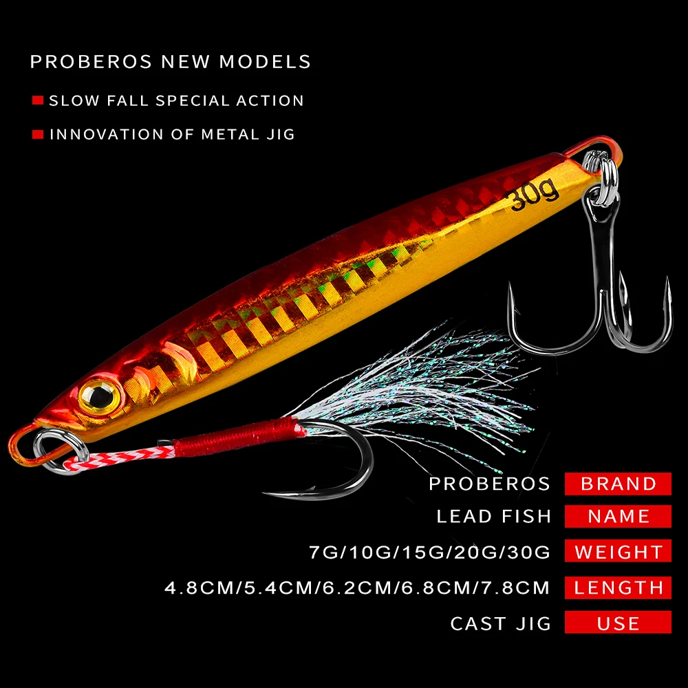 Proberos 1 Stück Laser-Metall-Jigs - 7g/10g/15g/20g/30g Hochleistungs-Salzwasserköder für Thunfisch, Barsch, Lachs & Königsfisch – Detail 2