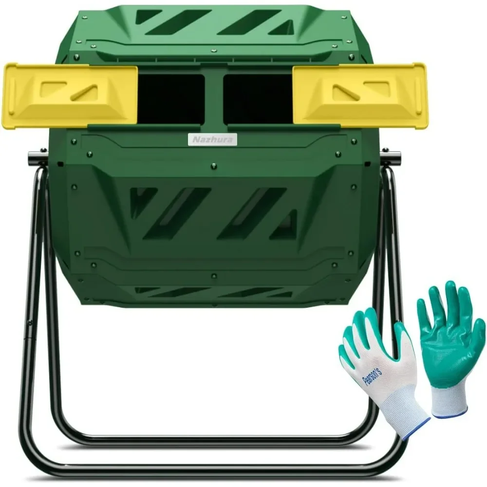 Compost Tumbler Bin Composter Dual Chamber (Bundled with Pearson's Gardening Gloves)