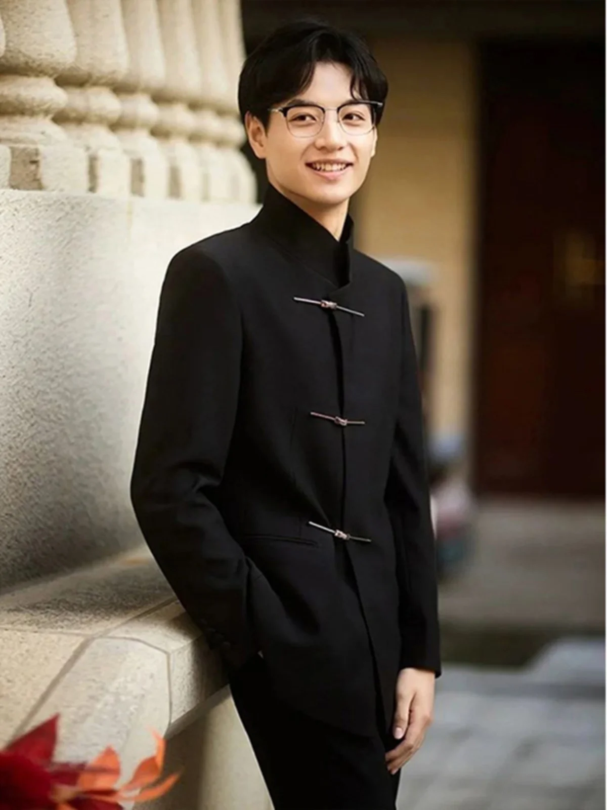 

Новый китайский мужской черный свадебный костюм-пиджак для молодых мужчин, пальто Zhongan с воротником-стойкой, повседневная одежда в западном стиле для отдыха