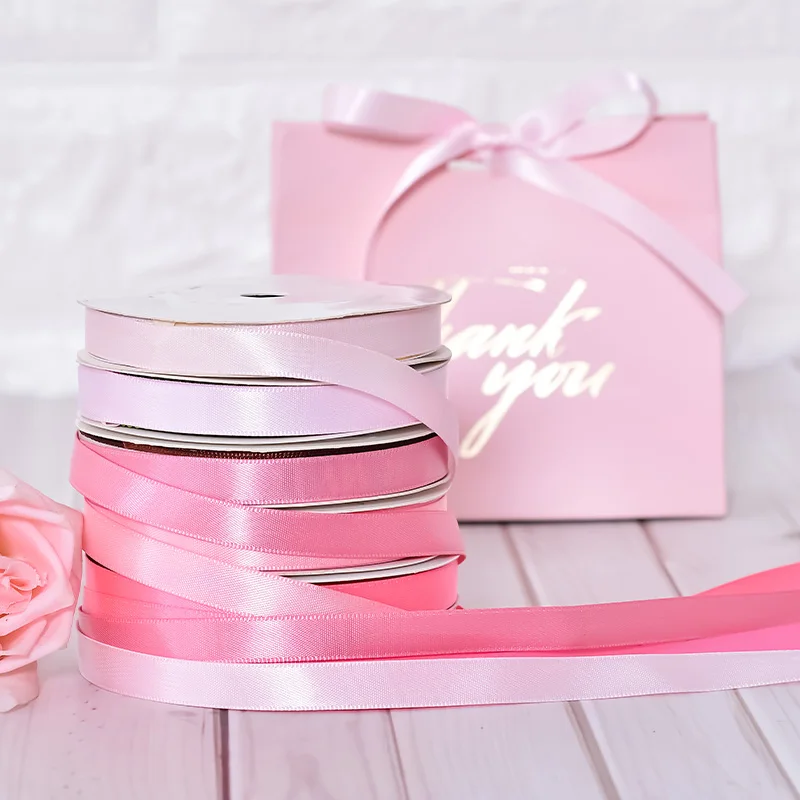 YAMA 100yards 100% Polyester Single Face Satin Ribbon 6 9  mm Pink  for Party Wedding Decoration Handmade Rose Flowers Gift