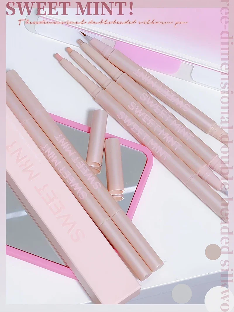 Doppelpunkt-Stifts pitze Concealer Lidschatten leiste liegend Seidenraupen stift Doppelkopf Lidschatten koreanische Kosmetik Damen kosmetik