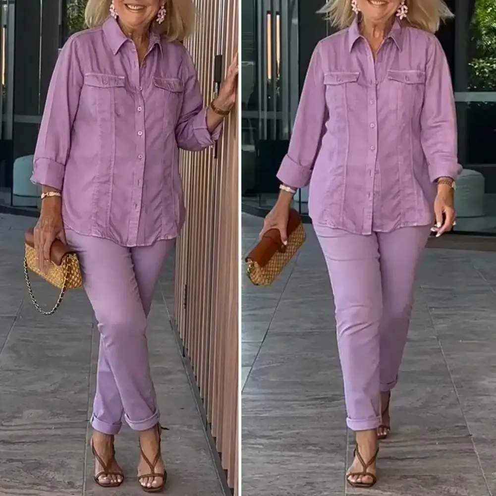 

Loose Fit Women Suit Casual Women's Two Piece Set with Long Sleeve Lapel Shirt Pencil Pant for Spring Summer Fashion Outfits