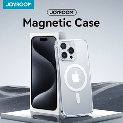 Joyroom-funda magnética transparente para iPhone, funda de carga inalámbrica para iPhone 15 14 Pro Max, cubierta trasera magnética a prueba de golpes