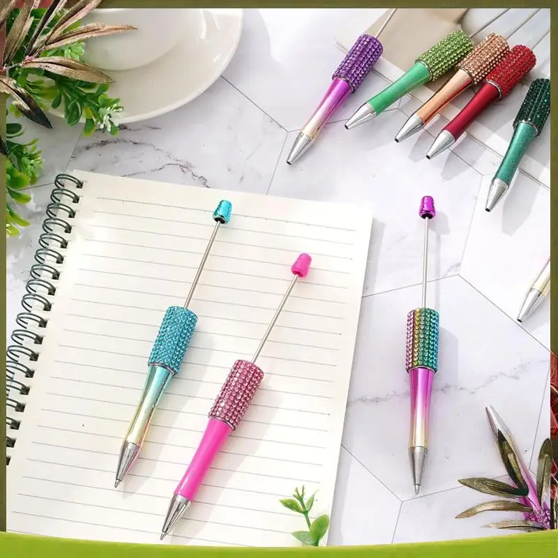 

New-18Pcs Diamond Beadable Pen 18 Colors Plastic Bead Ballpoint Pen Multicolor Retractable Writing Pens Beaded Crafting Pens Dur