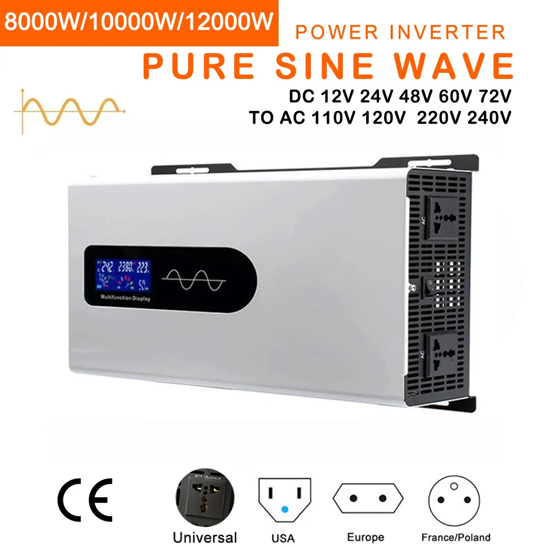 

8000W 10000W 12000W Pure Sine Wave Inverter DC 12V 24V 48V 60V 72V to AC 110V 220V Power Car Inverters Voltage Solar Converter