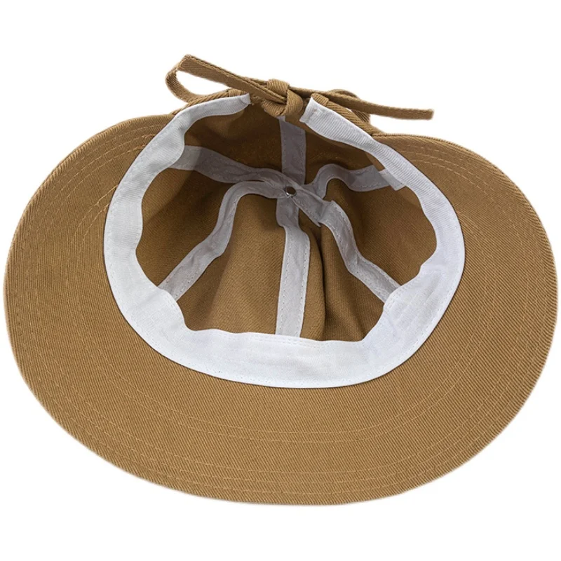 Wide Brim Summer Outdoor Hat Women Foldable Beach Fisherman Sunhat Adjustable UV Protection Bucket Caps Ponytail Panama Cap