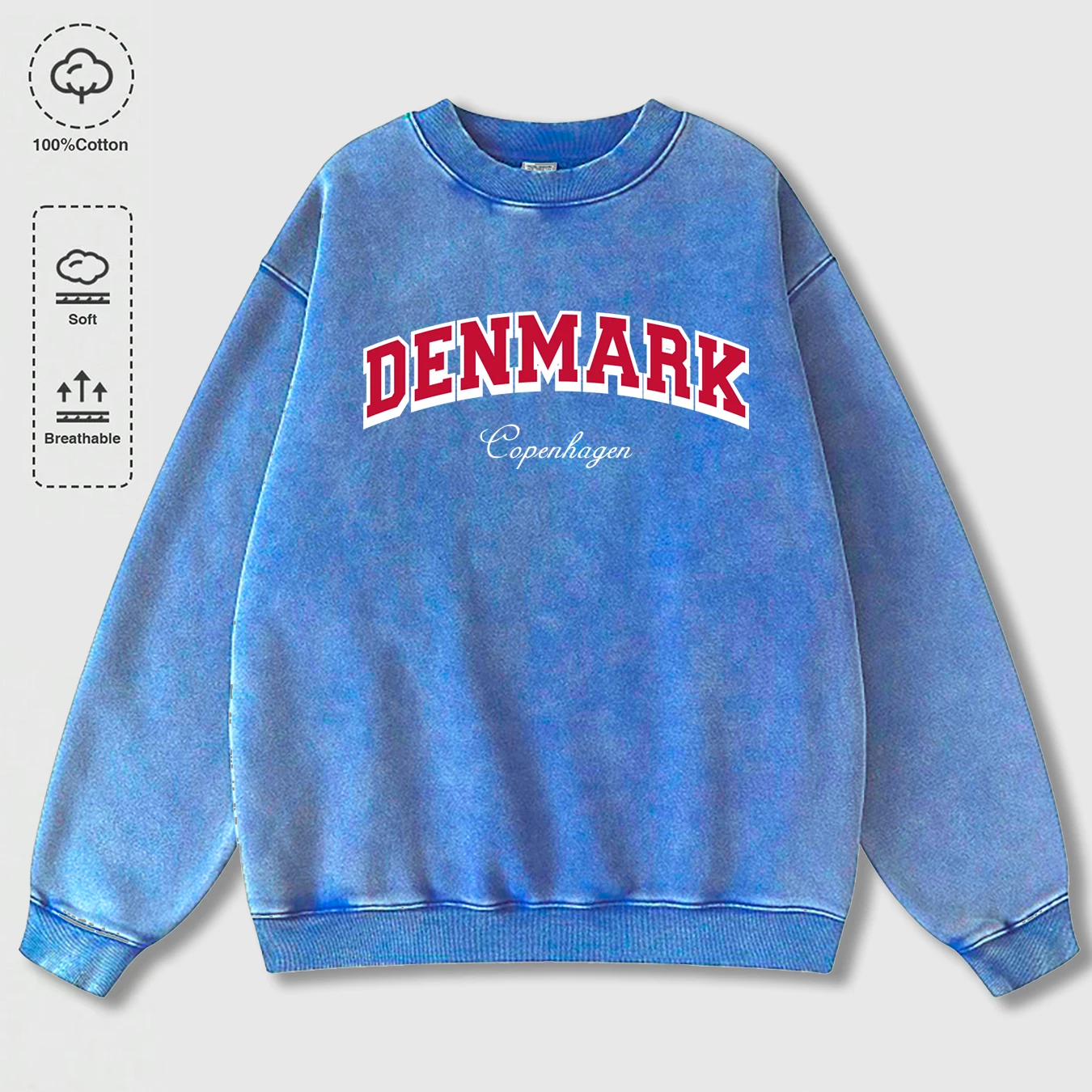 Дания Копенгаген Дизайн Мужская стираная толстовка Осенний хлопковый топ Мода Oversize Пара Уличная одежда Y2K Одежда в стиле хип-хоп