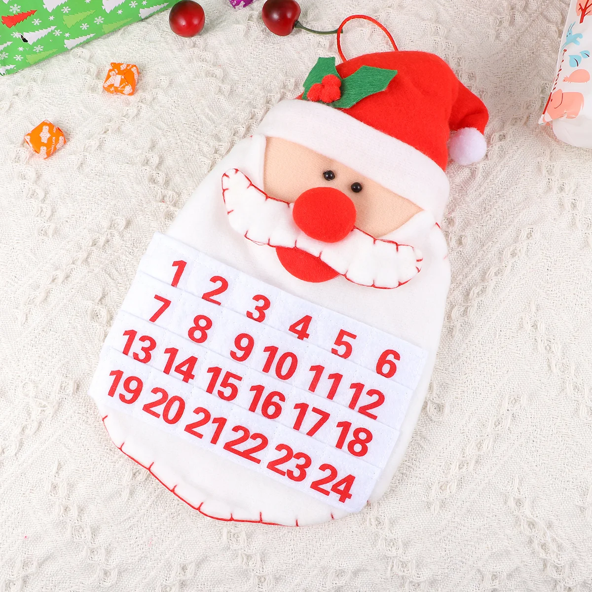 

Santa Head Christmas Advent Calendar Material Hanging Ornament Christmas Countdown Calendar Family Holiday Decor