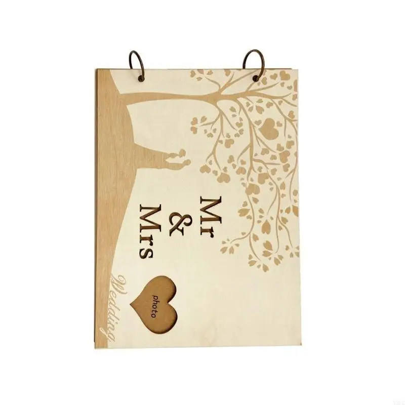 Wooden Wedding Guest Book with 10 Blank Page Album for Wedding Receptions X3UC