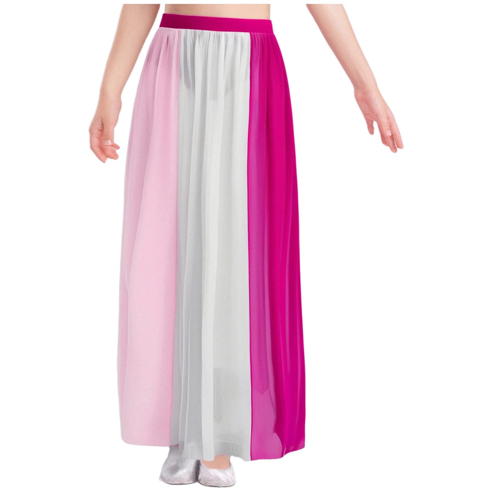 

Kids Girls Contemporary Lyrical Dance Skirt Elastic Waistband Color Block Split Flowy Chiffon Long Skirt with Built-in Briefs