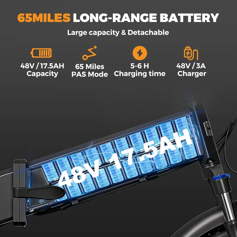 Folding Electric Bike for Adults, Space Aluminum Frame,1000/1500w Brushless Motor Foldable Ebike, 48v16/17.5ah Removabl image 5