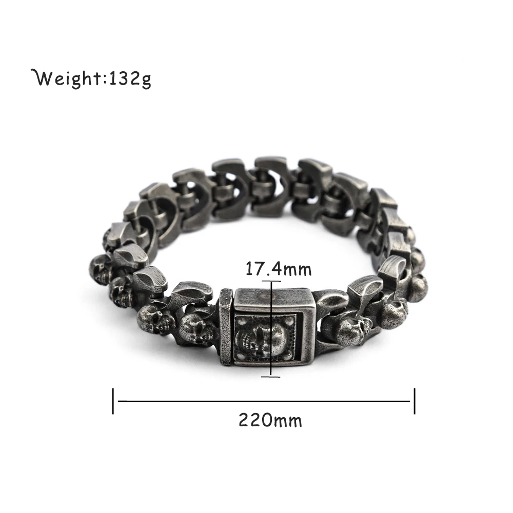 Vintage Men's Domineering Skull Bracelet Trendy Stainless Steel Charm Bracelet Punk Hip Hop Motorcycle Bangle Jewelry Wholesale view 6