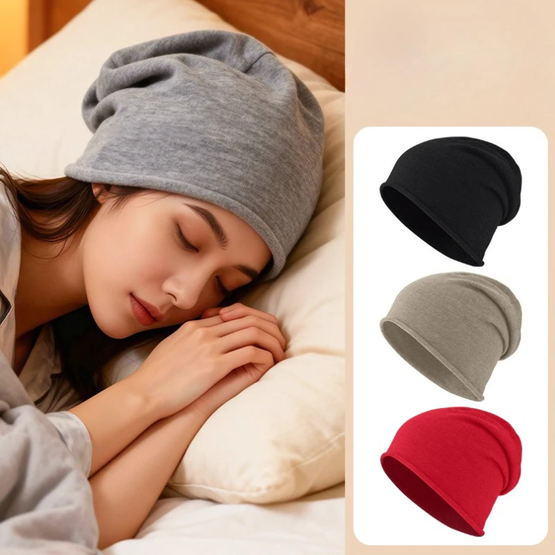 Unisex Soft Breathable Sleep Cap Elastic Pullover Hat Comfort Ear Protection Heaps Head Cover Air Condition Windproof Headwear