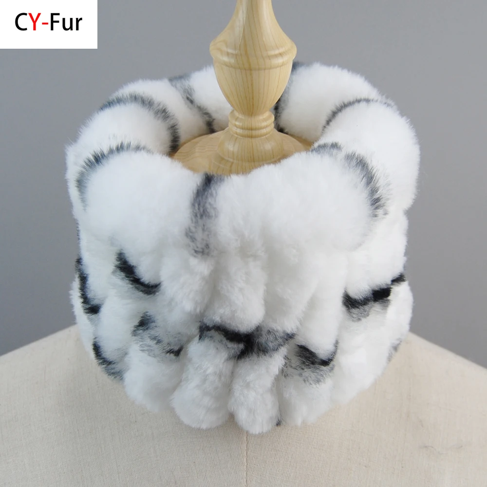 

New Winter Women Real Fur Ring Scarf Knit Good Stretch Genuine Rex Rabbit Fur Headbands Elastic Warm Soft Natural Fur Scarves