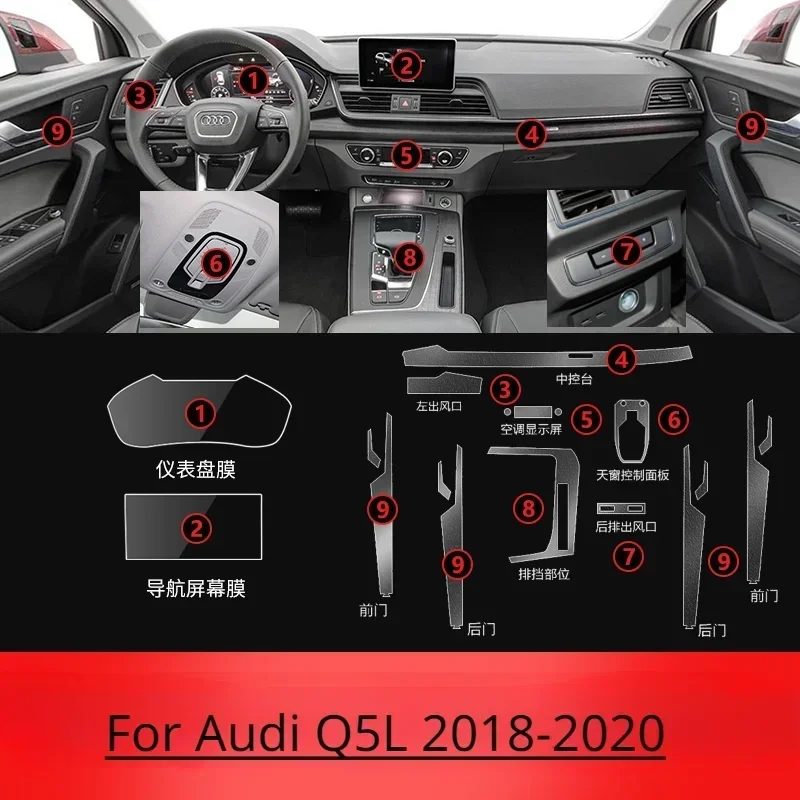 For Audi Q5 Sportback 2023 2022 2021 Accessories interior film transparent TPU Gear Panel Center Console PPF Protection Sticker