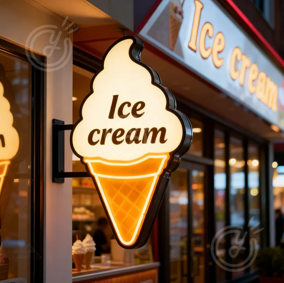 

Custom Lightbox Sign Advertising LED Double Sided Illuminated Business Storefront Hanging Art Ice Cream Logo Display Advertising