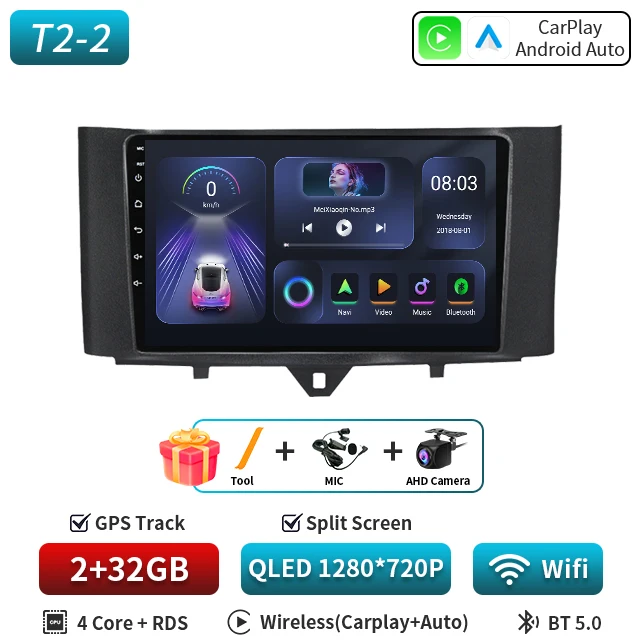 Android 16 Autoradio Voor Smart Fortwo 451 2010-2015 Multimedia GPS Navigatie DSP RDS 4G SWC CarPlay 2Din 9 inch Android Auto BT
