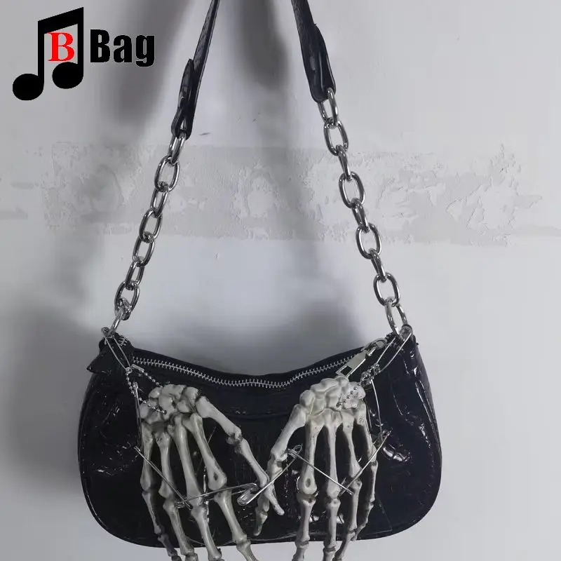 Womens Harajuku Shoulder Bags Goth Handbags Bags skull claw Y2K girl Halloween Cosplay punk tote skeleton Gothic underarm bag