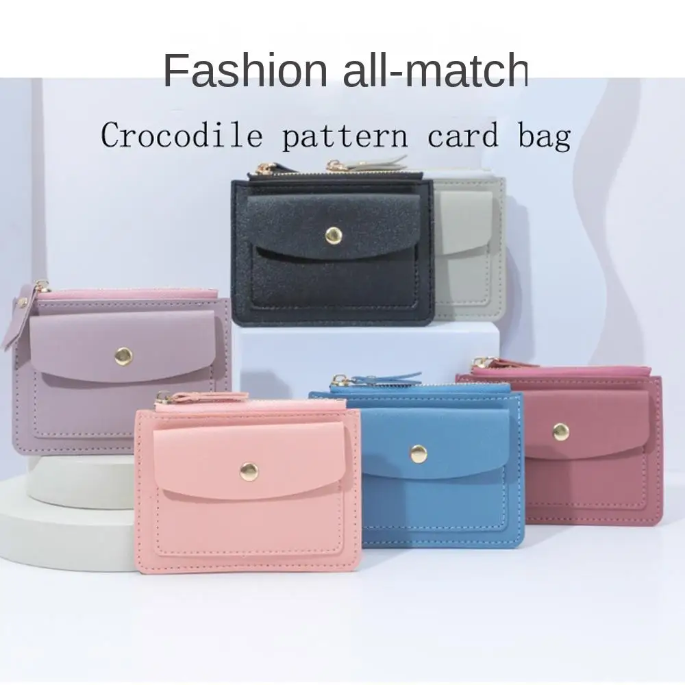 Women Simple Small Wallet Purse Solid Color PU Leather Multi-Cards Holder Coin Purse Zipper Wallet Credit Card Bags