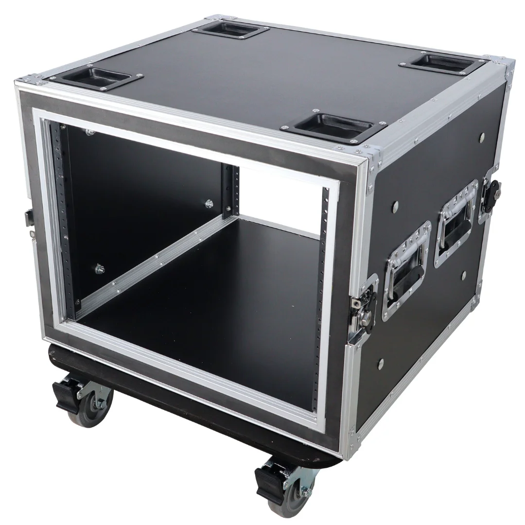 8U Rack Mount Flight Case, Aluminum Plywood 18 Inch/45.7cm Depth Road Case, Heavy Duty Shockproof Rackmount Case with Wheels