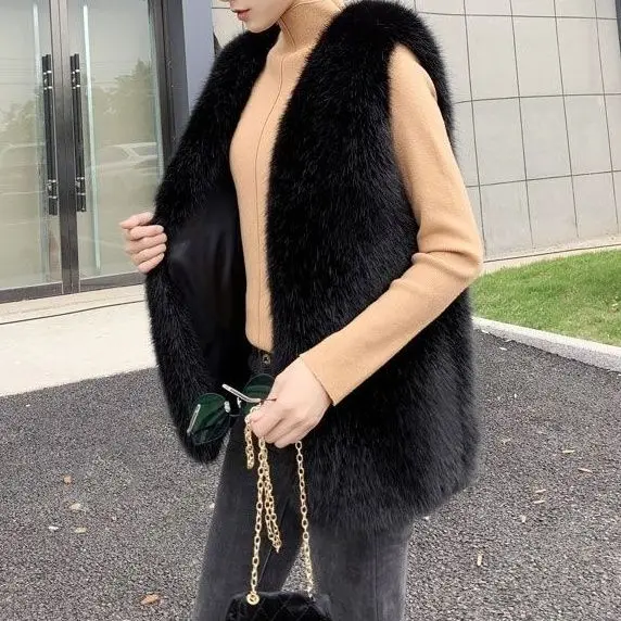 Mink Plush Fur Vest Women\'s Mid Length 2024 New Winter Thick Fox Fur Coat Otter Rabbit Fur Camisole