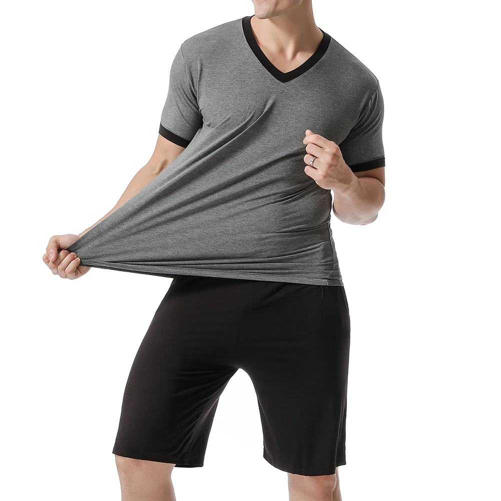 Men Modal Short Sleeve T-shirt Shorts Pajamas Homewear Cold Feeling Thin Set Soft Sleep Summer Men's Sportswear Fitness Clothes