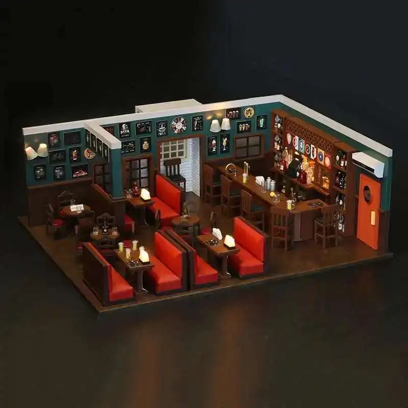 

DIY Wooden Miniature Model Kit New York Pub Casa How I Met Your Mother Dollhouses Villa 3D Puzzle Home Decor Friends Xmas Gifts