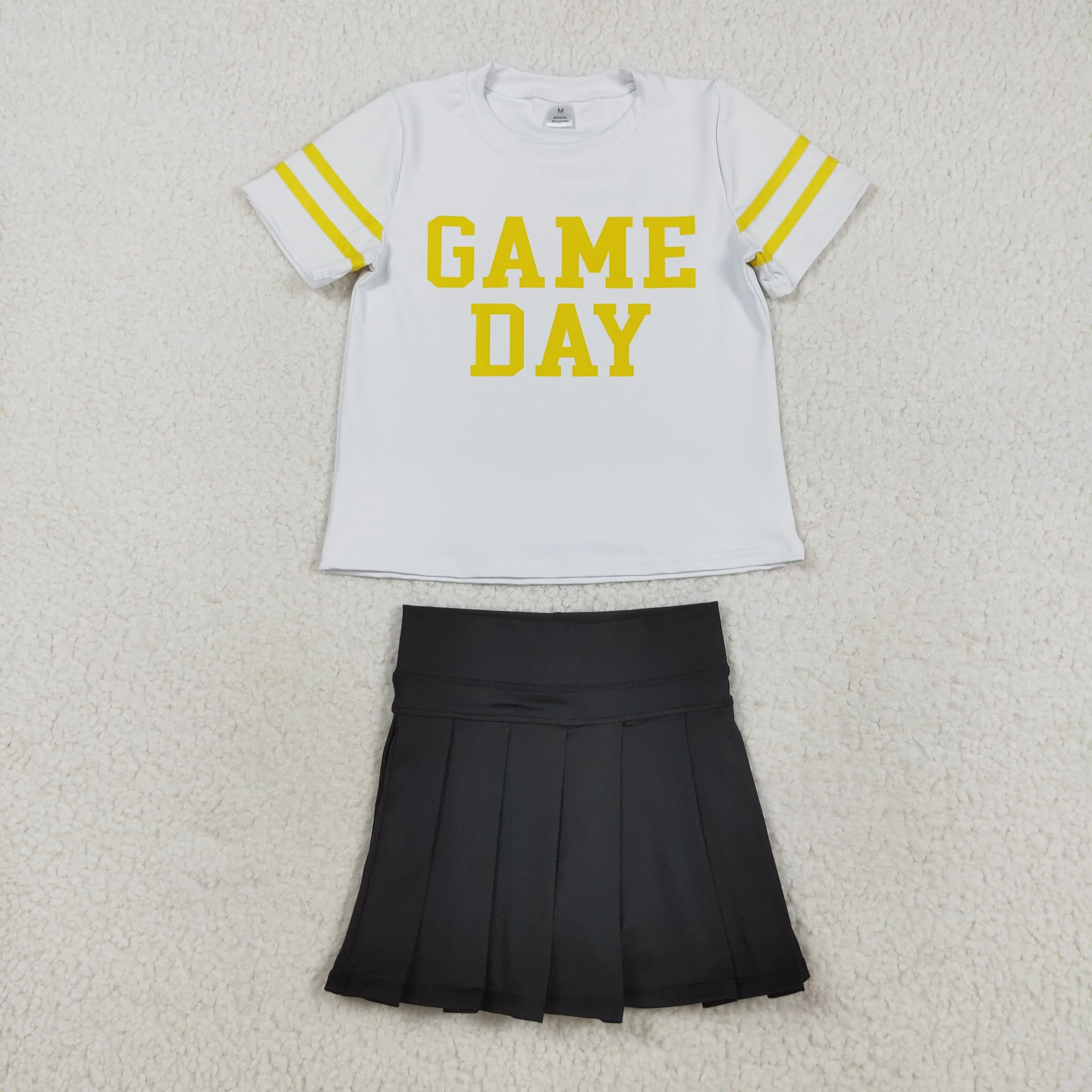 

Baby Girls' Vinyl Game Day Top with Black Pleated Skorts Yoga Active Team Set Yellow Top And Black Skorts for Girls
