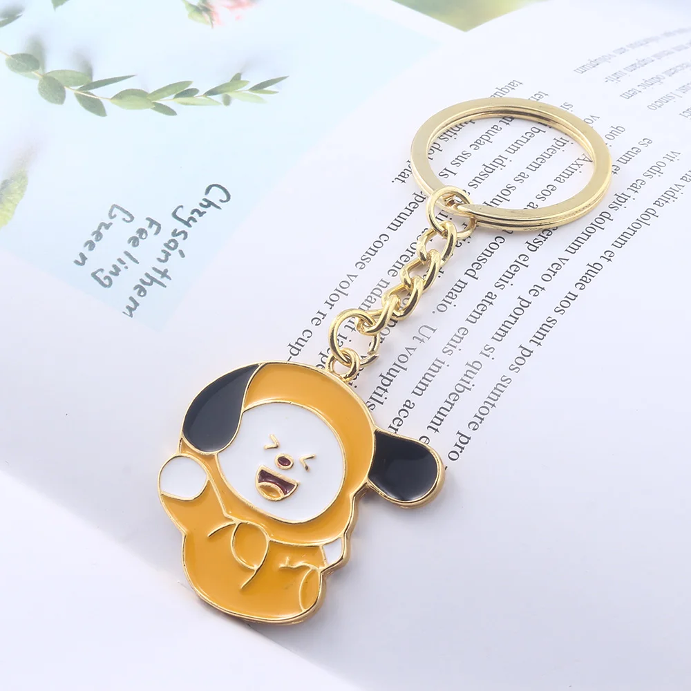 Music Combination BTS Keychain Cute Cartoon Image Badge Metal Pendant Car Keyring For Friends Accessories Gifts