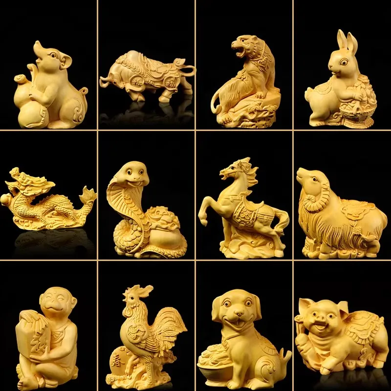 Treasure Compendium of The Zodiac - 12 Meticulously Carved Boxwood Animals Home Living Decor