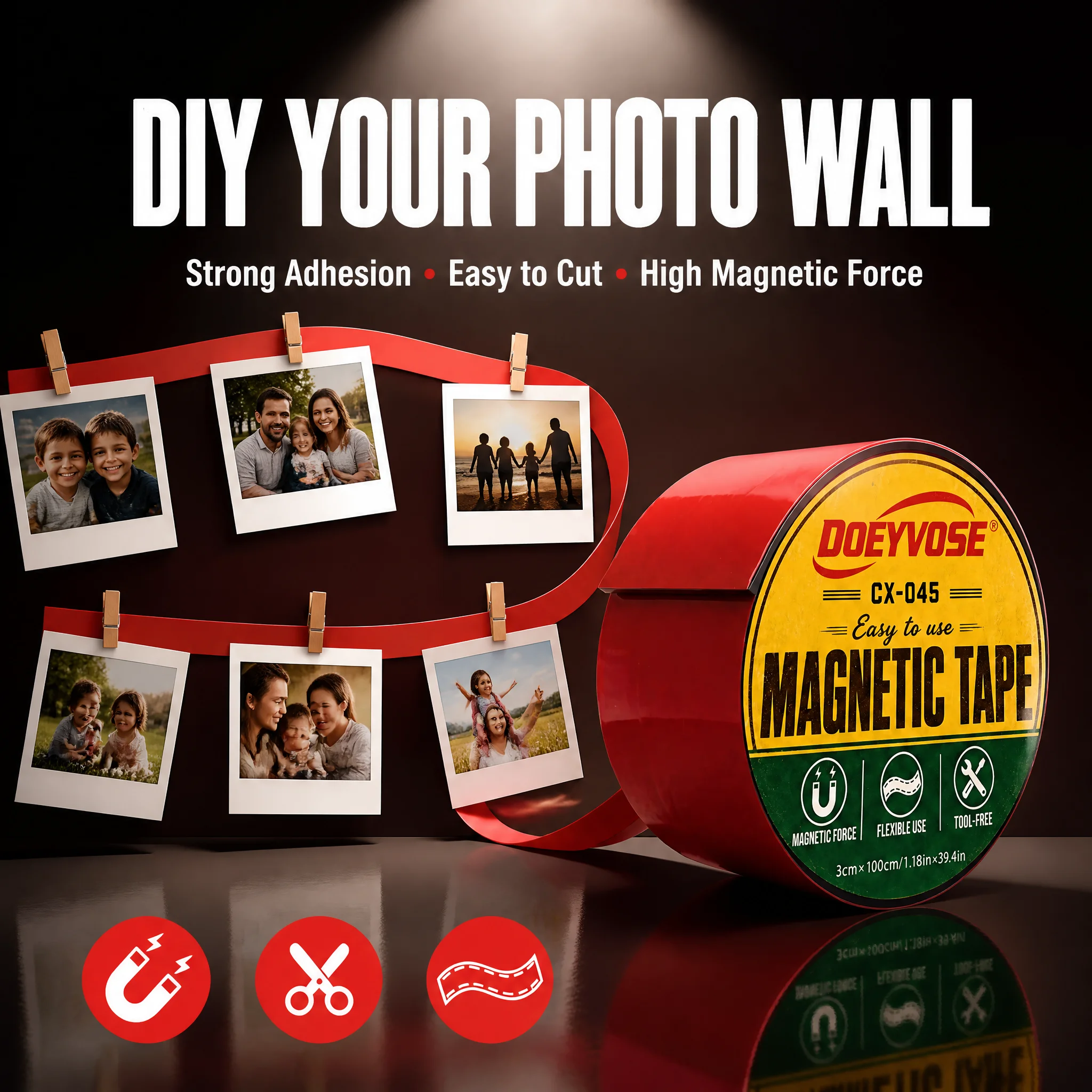 Multi-purpose Self-Stick Magnetic Strip 1cm×1mm×1m Home Craft Magnet Tape