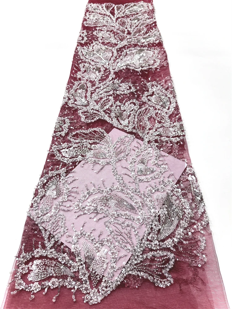 

Luxury New Arrival African Elegent Beads French Embroidery Lace Latest Nigerian Sequin Mesh Lace Fabric For Women Wedding Dress